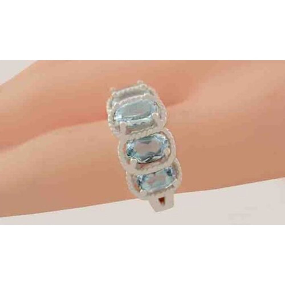 Genuine 3.36 Cts Aquamarines Ring Solid .925 Sterling Silver - Picture 3 of 3